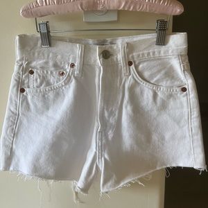 RE/DONE Solid & Striped White Denim Shorts